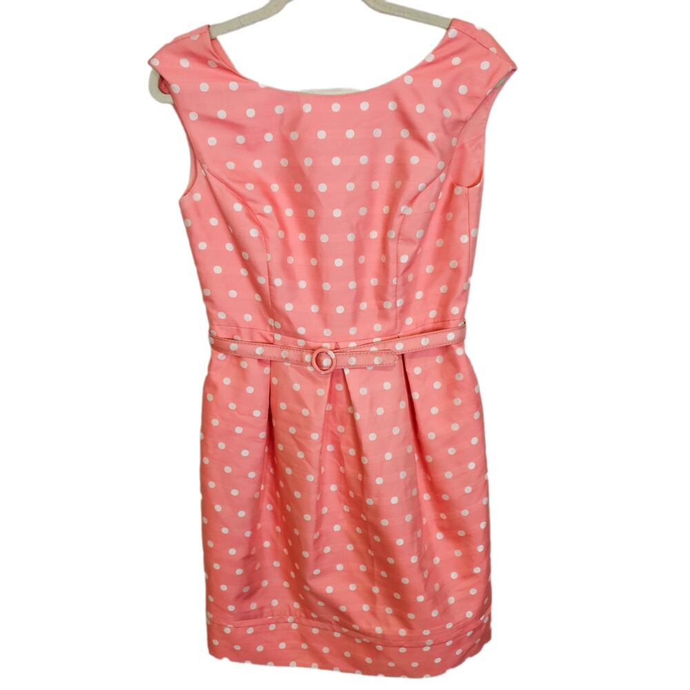 Eliza J Dress Sheath Dress Women 6 Pink White Polka Dot Dress Sleeveless Dress